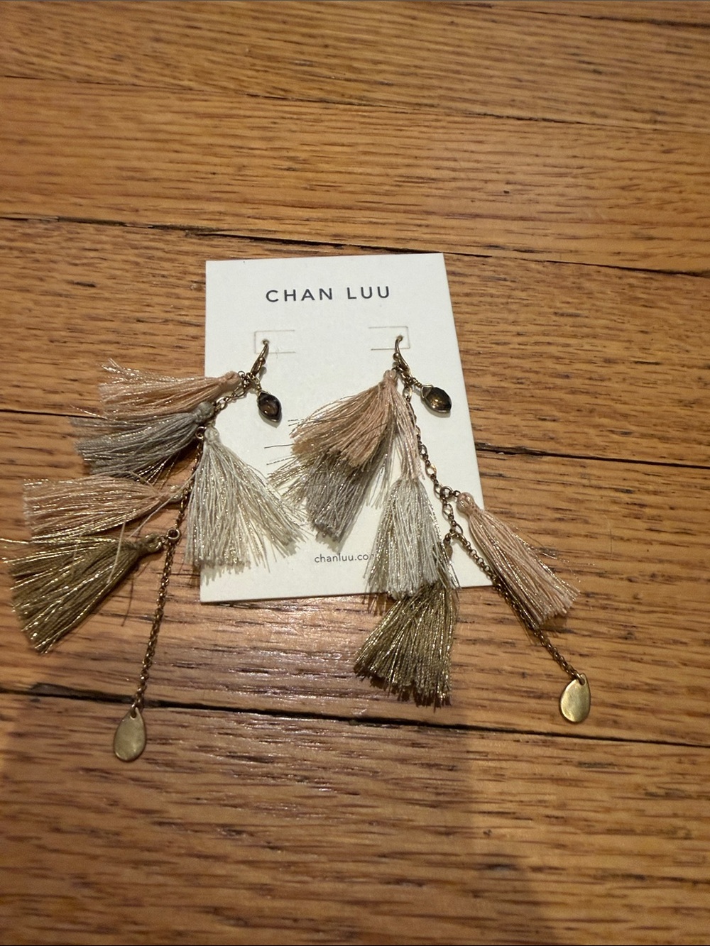 Chan Luu Multi-Tone Beige and Gold Layered Tassel Earrings - Picture 2 of 3